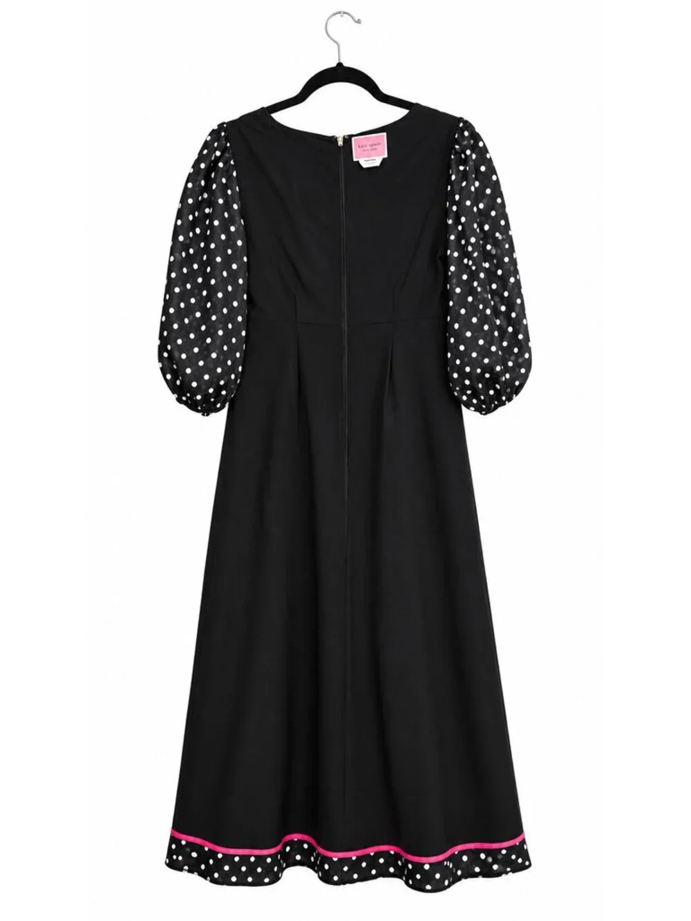 Kate Spade New York Women's Size 4 Black White Polka Dot Midi Dress Puff Sleeve